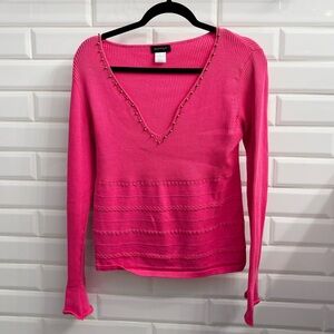 Vintage Womyn Women’s Deep V-Neck Pink Knitted Long Sleeve